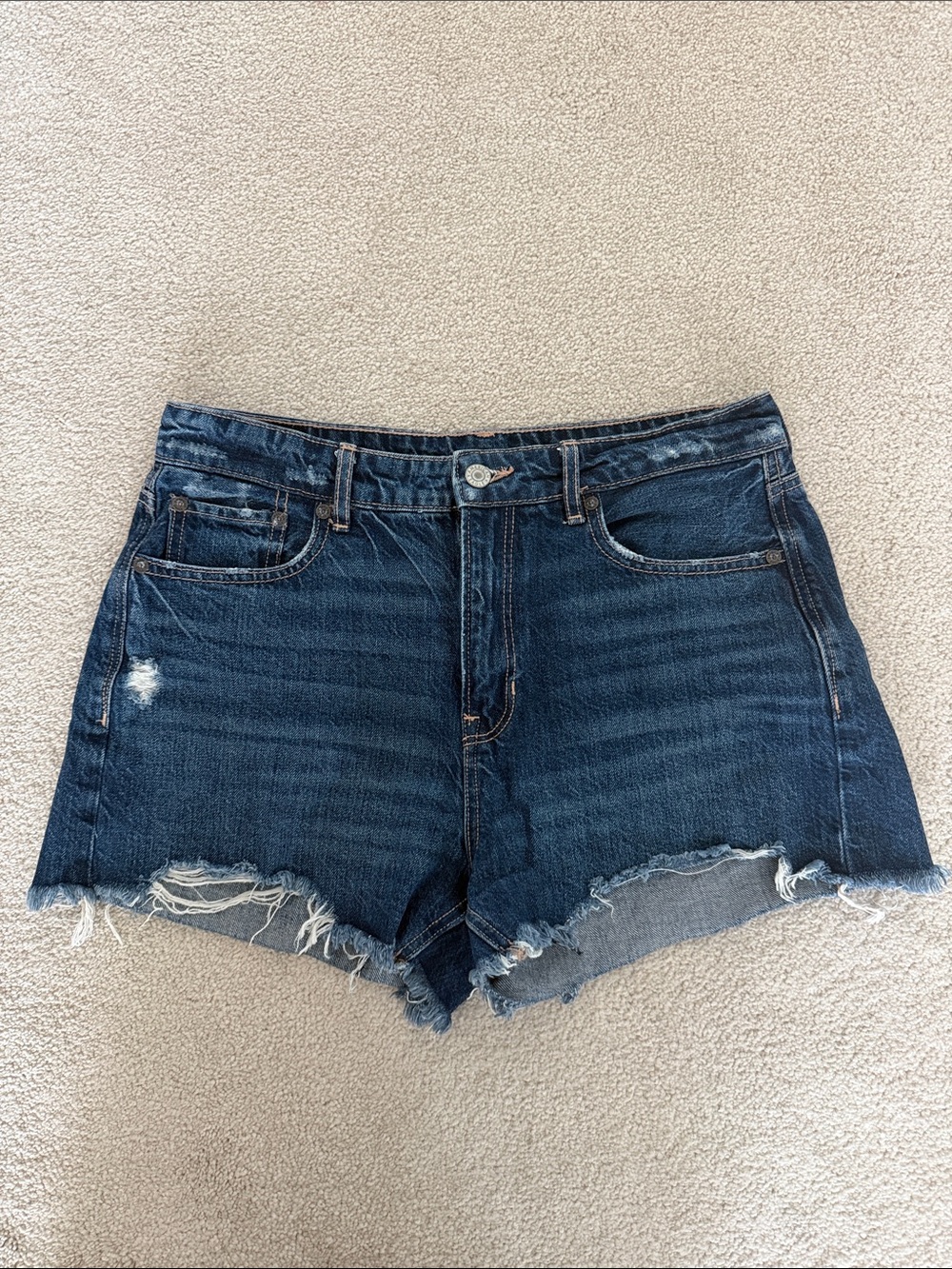 American Eagle Outfitters Dark Blue Distressed Denim Shorts